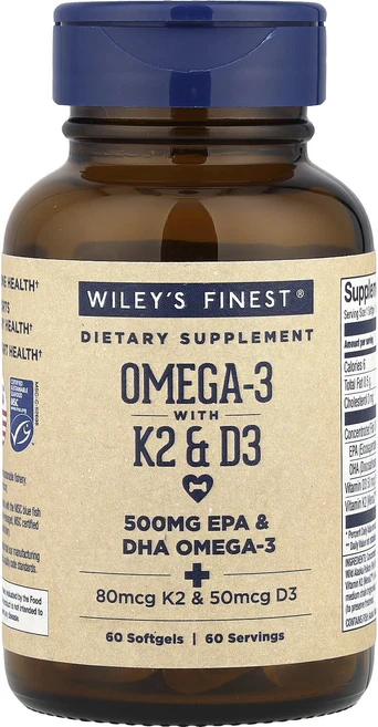 Wiley's Finest 오메가3 K2 및 D3 함유 소프트젤 60정, WileysFinest오메가3K2및D3함유소프트젤60정, 1개 - 쿠팡