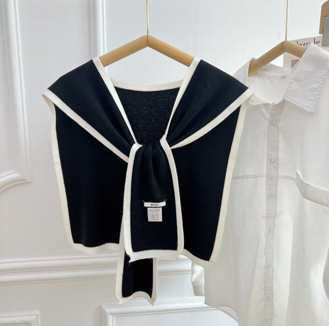 미노앤슈 여성 어깨 숄 가디건 레이어드 니트 페이크 머플러