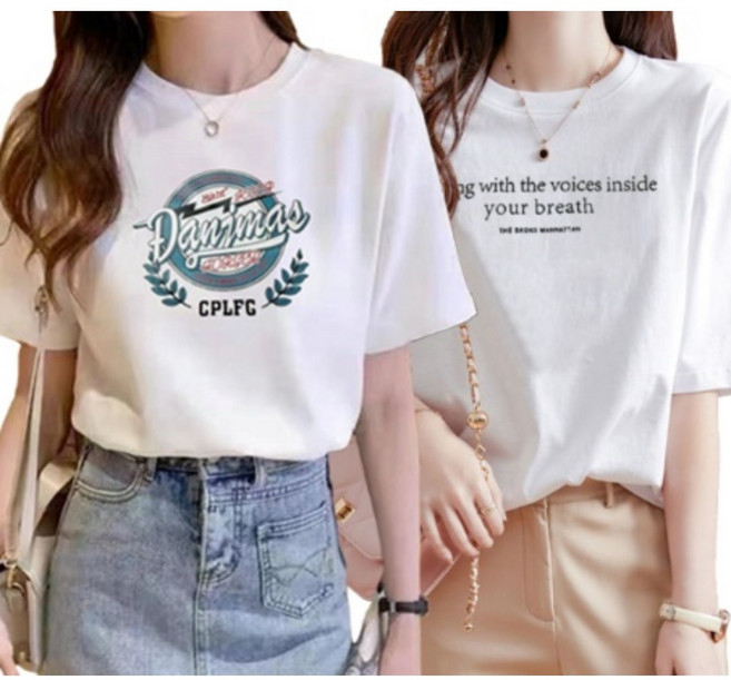 엔젤리크 1+1 여성 프린팅 면 반팔티 반팔티셔츠