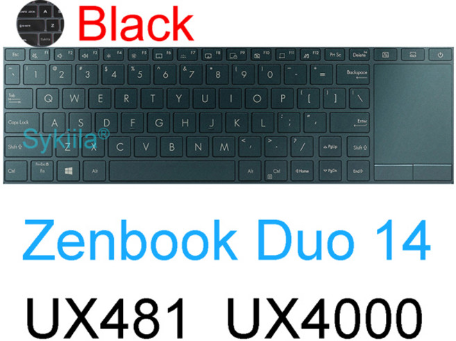 ASUS Zenbook Pro 14 Duo 15 Oled UX8402 UX482 UX4100 UX481 UX4000 UX582 UX581 실리콘 보호 스킨 케이스 용 키보드 커버, [01] Black, 1개