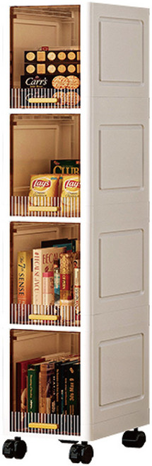 Lovely Home 廚房夾縫櫃 窄型滑輪收納櫃, 透茶四層