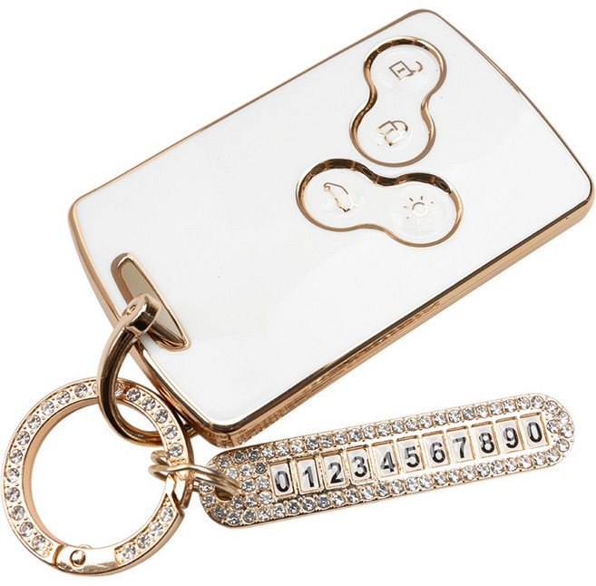 로노삼성 SM3 QM3 QM5 SM5 SM7 호환 TPU 자동차 키 케이스 번호판 키링 키홀더, 화이트, 4버튼_TA60_KH03