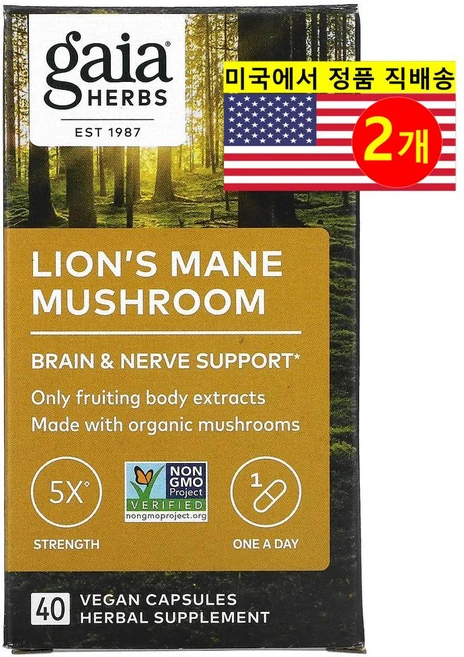 Gaia Herbs 가이아 허브 노루궁뎅이버섯 추출 Lions Mane Mushroom, 2개, 40정 - 쿠팡