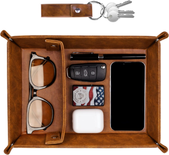 가죽 트레이 현관 키트레이 EDC 데스크 정리함 세트(키체인포함) 브라운