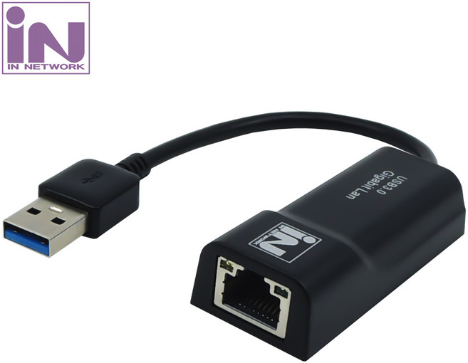 인네트 IN-LAN30B 기가비트 USB3.0 유선 랜카드 블랙 (리얼텍 칩셋), USB랜카드, 1개