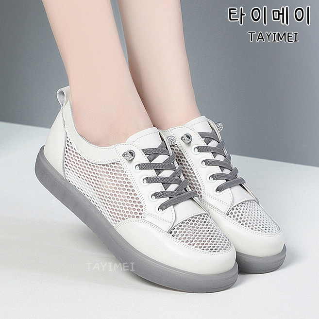 타이메이 흰 신발 여자 신발 여름 소프트 베이스 그물면 통기 캐주얼 운동화 플랫 단화