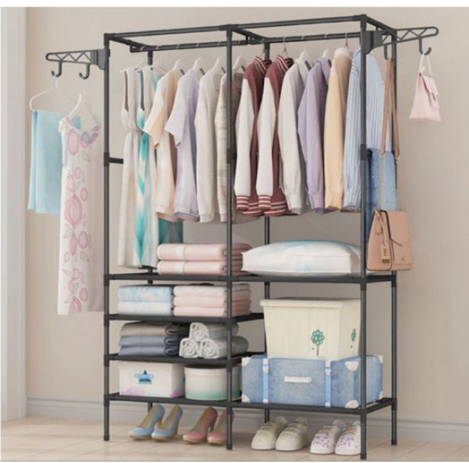 오픈형 비키니 옷장 선반 드레스룸 이동식 수납장 행거 조립형 의류정리함, 노멀 블랙