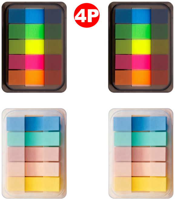 형광 필름 인덱스 스티커 메모 북마크 컬러 탭 분류 표시 접착 메모지 10색, 1세트, 4개입