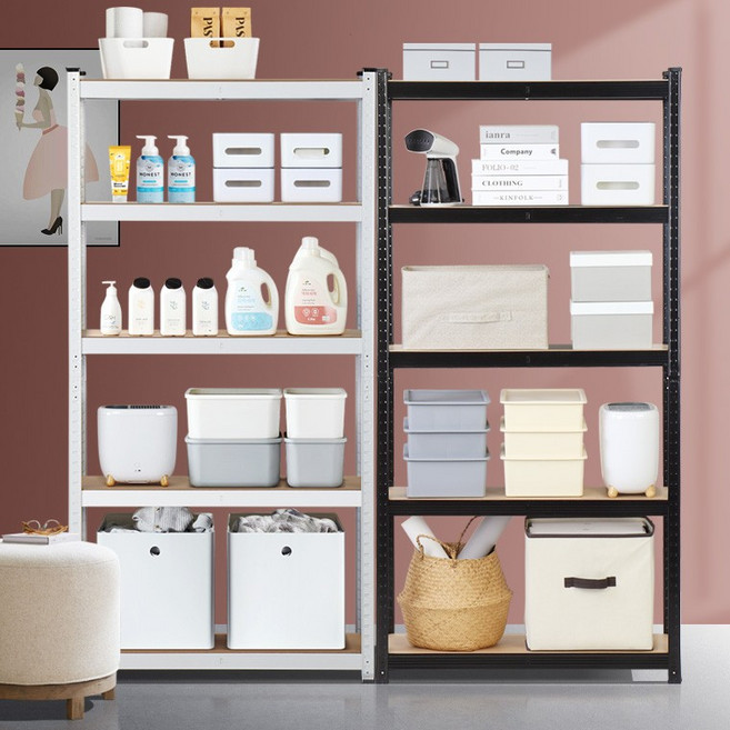 900x300x1800 5단 경량랙 펜트리수납장 세탁기 짐보관진열대 철앵글 시스템무볼트, 900x300x1800 5단 블랙, 1개