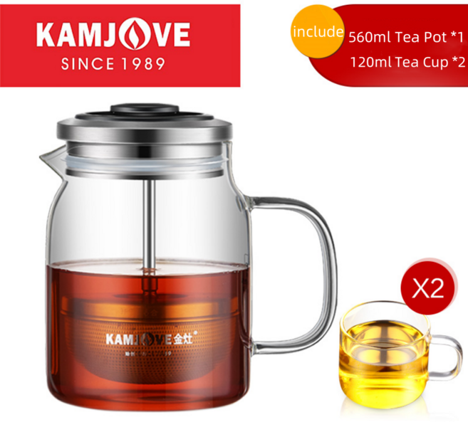 KAMJOVE 협업 세트 티컵 YH-76 내열 유리 냄비 가볍고 간단한 차 304 스테인레스 스틸 필터 주전자, 01 빠른, 01 Classic 76, 1개