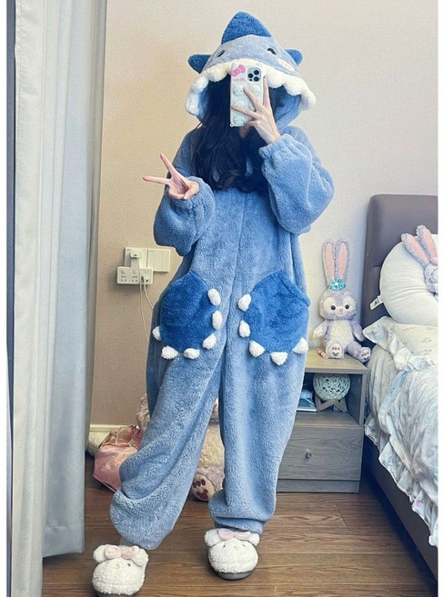 겨울 극세사 상어 잠옷 파자마 파티 동물잠옷 점프수트