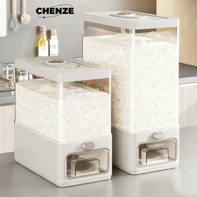 CHENZE 쌀통 진공쌀통 쌀보관통 대용량 밀폐 쌀항아리 쌀통10kg 주방정리용기, 1개, 회색