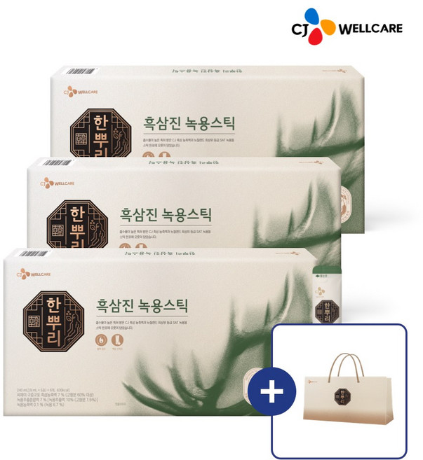 CJ웰케어 한뿌리 흑삼진 녹용스틱, 240ml, 3개