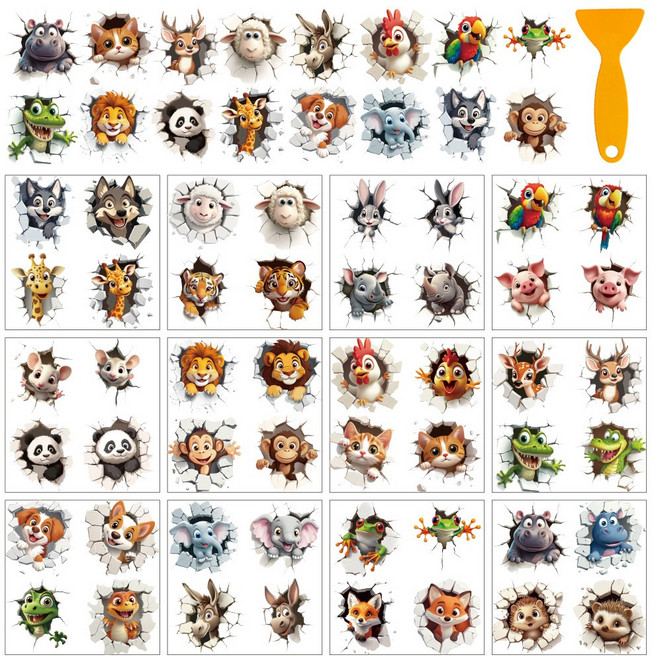 PVC 열전사 스티커 창문 컵 화분 데코 인테리어 14x14cm 12장세트 12가지 디자인, 기타 동물2