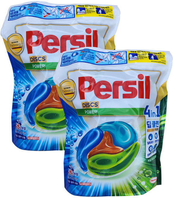 온마음샵 헨켈 퍼실 디스크 캡슐세제 파워 플러스 파우치, 26개입, 2개