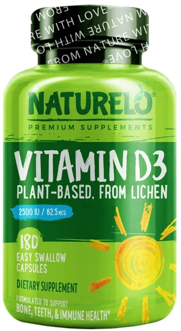 네추랠로 비타민 D3 식물성 콜레칼시페롤 62.5 mcg(2 500 IU) 180 Easy Swallow Capsules, 1개, 180정 - 쿠팡