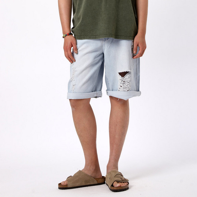 비브레이커스 데미지 롤업 청반바지 디스트로이드 데님 숏팬츠