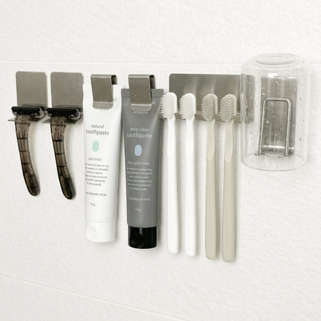 스마일리브 올인원 칫솔걸이 세트 304 스텐, 1세트, 실버