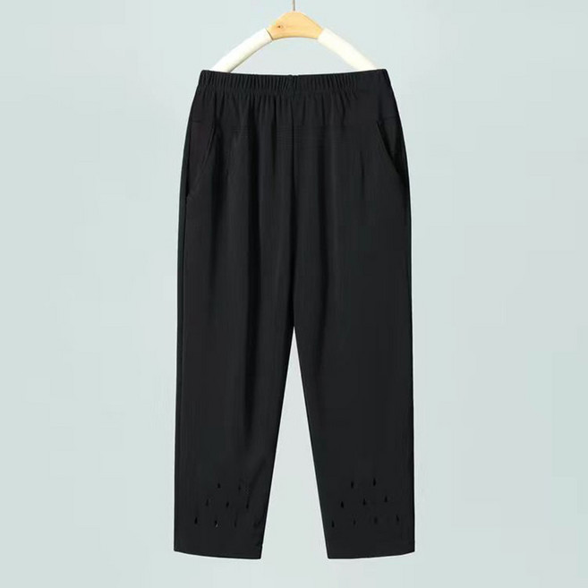 메인워크 중년 여성 빅사이즈 7부 바지 여름용 냉장고 엄마룩 하이웨스트 일자핏 기질 패션 와이드 아이스 할머니바지