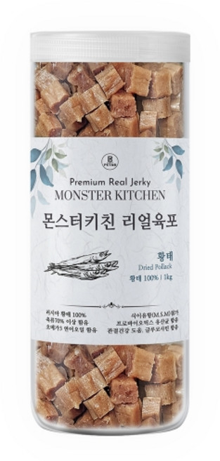 몬스터키친 리얼육포 가수분해 영양간식1kg 노즈워크 훈련용 강아지간식, 황태, 1개