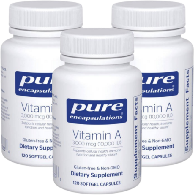Pure Encapsulations Vitamin A 10000 IU 퓨어인캡슐레이션 비타민A 베타카로틴 120캡슐 3통, 3개, 120정