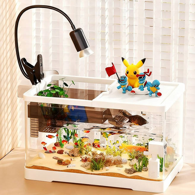 시스슈 가정용 수륙 겸용 어항 심플 넓은 공간 거북이 물고기 양용, 흰색, 1개
