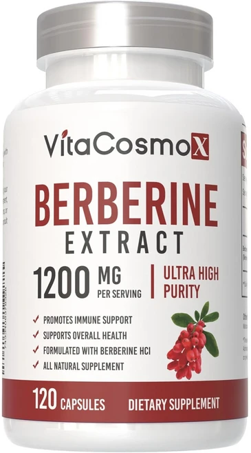VitaCosxmoX 비타코스모엑스 베르베린 Berberine HCI 1200mg, 1개, 120정 - 쿠팡
