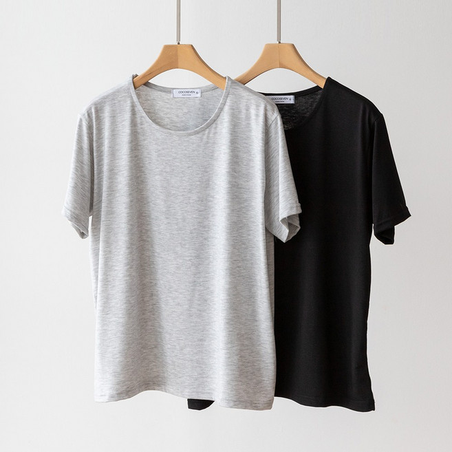 코코세븐 1+1 여성 빅사이즈 마카롱 이너 반팔 스판 레이어드 루즈핏 여름 라운드 티셔츠