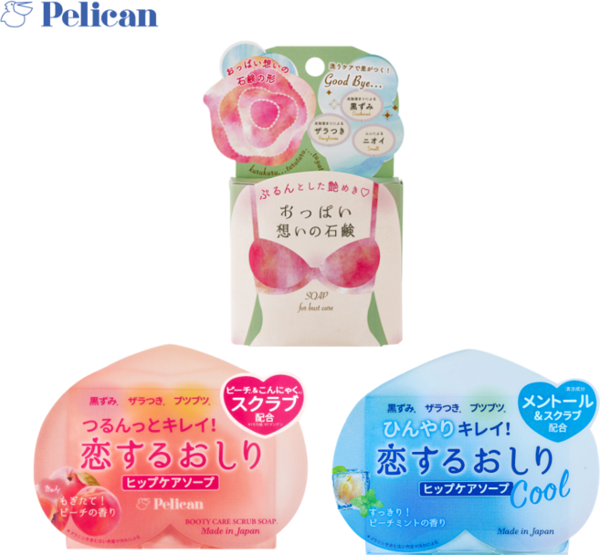 (인기구성/3종세트) 펠리칸솝 사랑에 빠진 엉덩이비누+ 엉덩이비누 쿨+가슴비누, 80g, 3개입