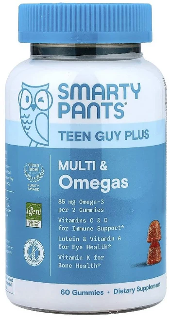 스마티팬츠 종합비타민 오메가3 Teen Guy Plus 파인애플 오렌지 구미젤리 60개, 1개 - 쿠팡