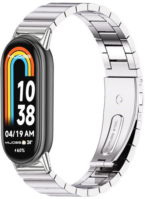 브롬핏 샤오미 스마트밴드10 / 9 / 8 호환 메탈 밀레니즈 스트랩 미밴드10 9 8 스테인리스 루프 밴드, 메탈모던, 실버-실버