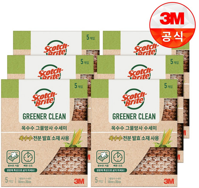 3M 내츄럴 옥수수 그물망사 수세미, 6개, 5개입