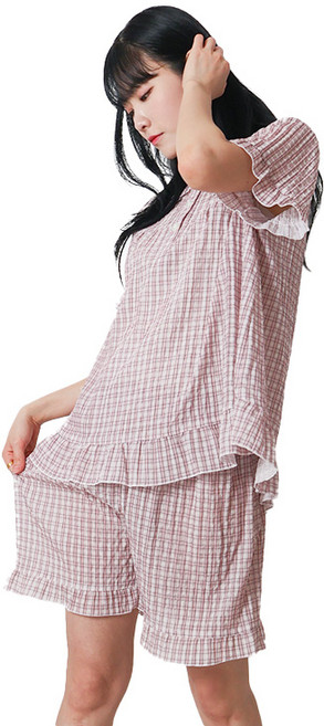 핑크존 리플 시어서커 라운드 잠옷세트 E6 여성용