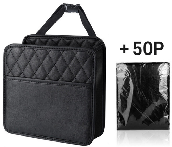 옐스 차량용 멀티 휴지통 + 리필봉투 50P, 블랙, 1개