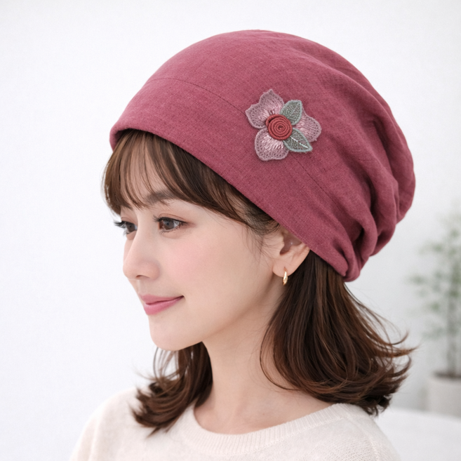 린넨 플라워 여성 두건 비니 모자