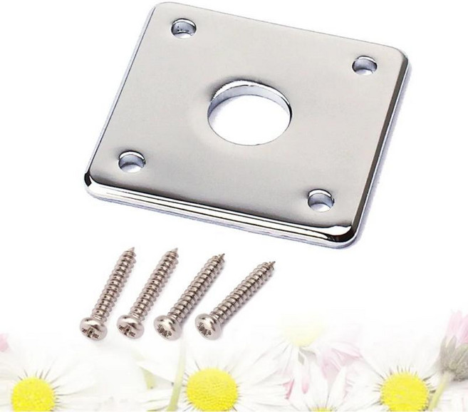 사각형 크롬 도금 기타 잭 플레이트 픽업 출력 입력 소켓 일렉트릭 기타용 철구리, 1개, 기본