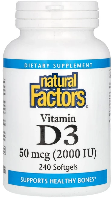 내추럴팩터스 비타민D3 2000IU 240 소프트젤 콜레칼시페롤 아마씨 오일 글루텐프리, 1개, 240정 - 쿠팡