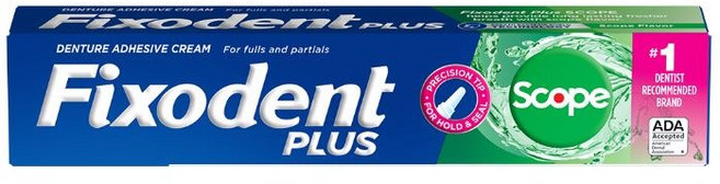 Fixodent PLUS假牙黏著劑 Scope清新口氣配方，全口/局部假牙適用, 2個