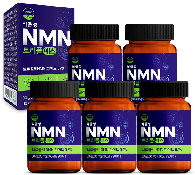 웰리즈 식물성 NMN 트리플에스 엔엠엔 파이토 식약청인증, 5개, 60정