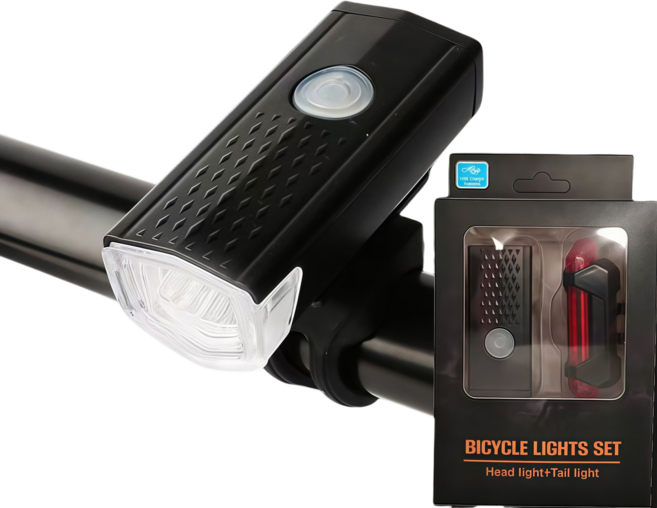 자전거 라이트 LED 충전식 전조등 + 후미등 usb 충전식 방수 전면등, 1개, 검은색