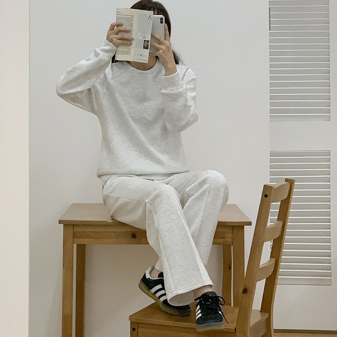 앤샵 여성용 롱/숏 2단기장 맨투맨+핀턱 밴딩 일자 팬츠 상하의세트 스판 쫀쫀 비안나 트레이닝세트 빅사이즈 키작녀 키큰녀