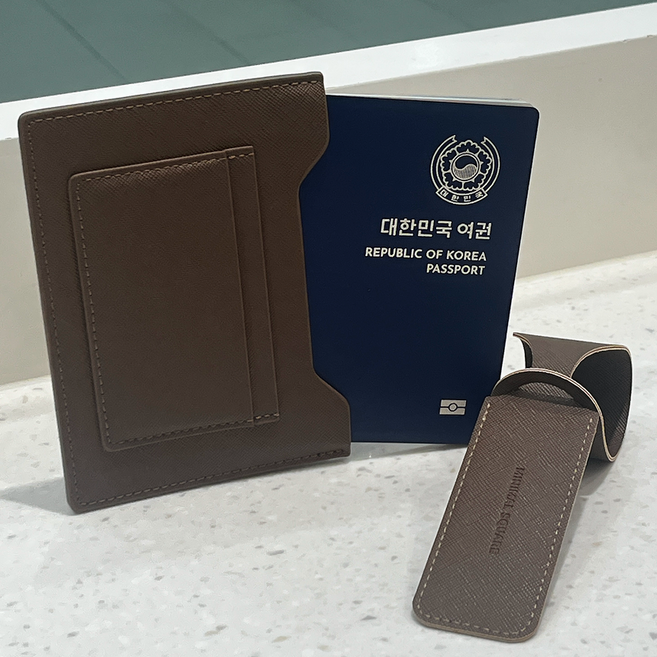 RFID차단 가죽 여권케이스 네임택 세트