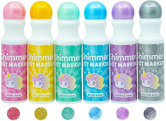 따블리에 반짝이 도트물감 미술놀이 유아물감 도트마카 360ml, 1세트, 6색