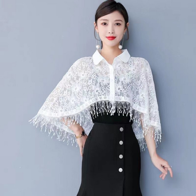 여름 레이스 케이프 카디건 패션 칼라 케이프 얇은 코트 수술 톱