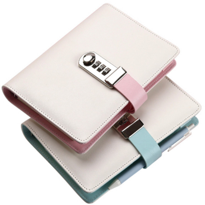 6공 비밀 잠금 일기장 다이어리 비밀 노트 A6 커버 현금 저축 바인더 지퍼팩 제공, 블루 6공 비밀 일기장, 1개