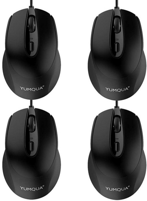 YUMQUA G222 컴퓨터 마우스 유선 4팩 벌크 USB 유선 마우스 사무실 및 가정용 무소음 광학 마우스 컴퓨터 노트북 데스크탑 PC용 조절 가능한 DPI 2개 포함