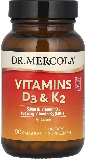 Dr. Mercola 비타민D3 & K2 캡슐 90정, Dr Mercola 비타민D3  K2 캡슐 90정, 1개 - 쿠팡
