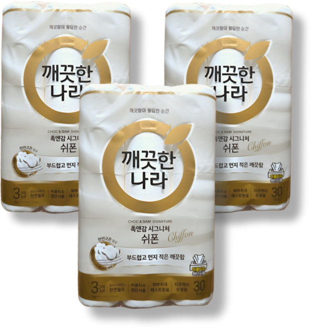 깨끗한나라 시그니처 쉬폰 27m 30롤 3개, 3세트