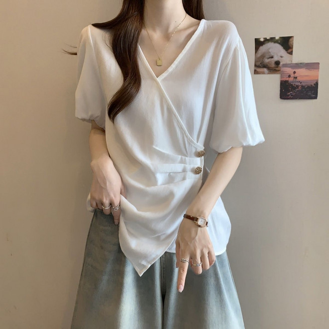 휠렉스 여성 패션 파티 모임 루즈핏 반팔 블라우스 JA44