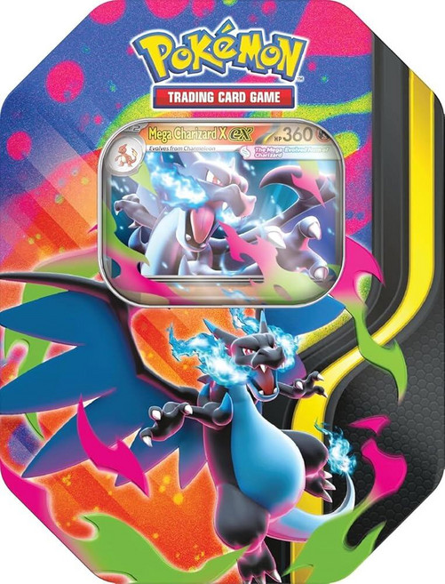 Pokémon TCG 트레이딩 카드 게임: Mega Charizard ex 프로모션 및 틴 4팩 포함 (팬텀 플레임 2개 함께 여행하는 1개 메가 에볼루션 1개) (Me, Mega Charizard X ex